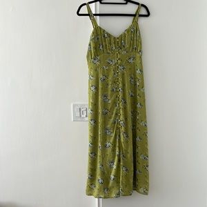 Button through slim midi dress green